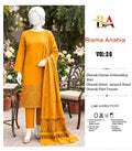 Golden Yellow Floral Dhanak 3-Piece Suit displayed on a mannequin in a garden setting with detailed embroidery.